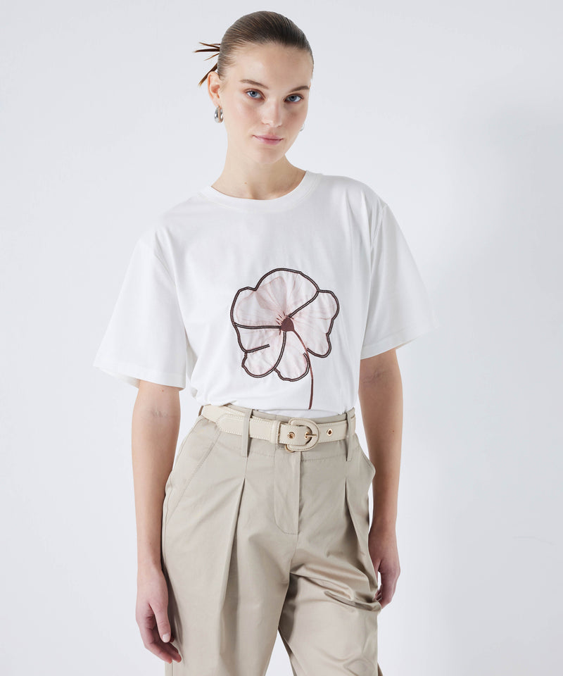 Ipekyol Floral Printed Slogan T-Shirt White