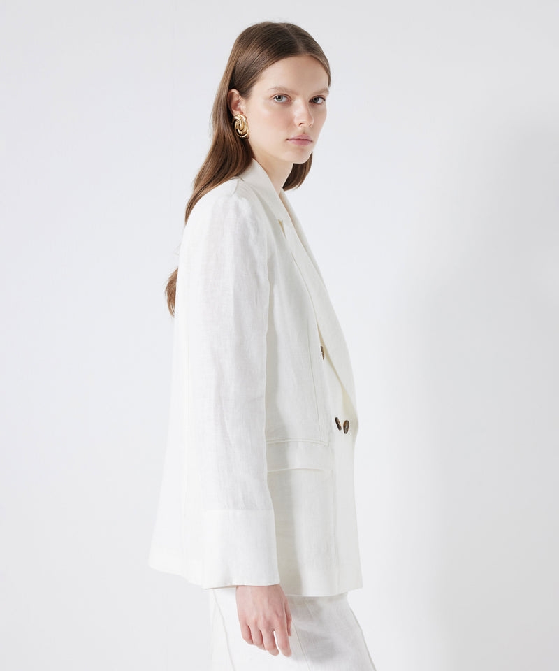 Ipekyol Linen Double-Breasted Blazer Off White