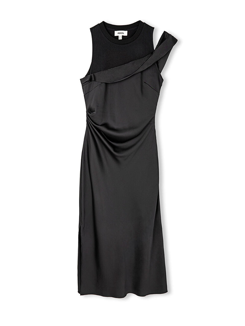 Ipekyol Combed Cotton Mix Draped Dress Black