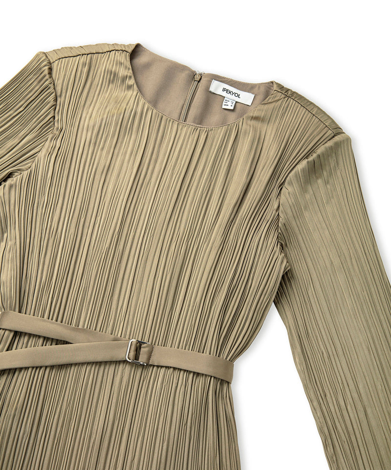 Ipekyol Shiny Textured Pleated Dress Khaki