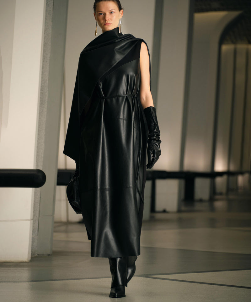 Ipekyol Leather Look Fabric Mix Dress Black