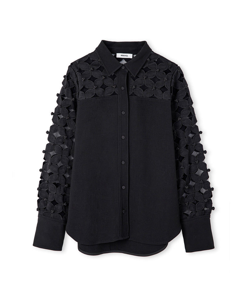 Ipekyol Flower Applique Shirt Jacket Black