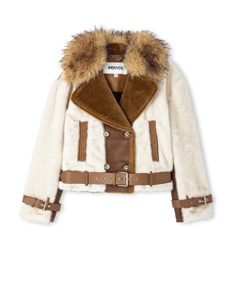 Ipekyol Colorblock Faux Fur Coat Light Brown