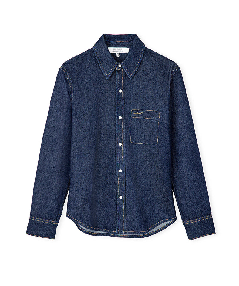 Ipekyol Denim Shirt With Metal Accessories Dark Indigo