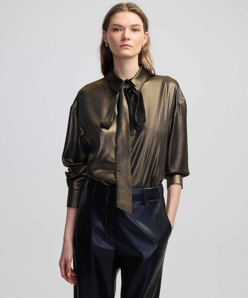 Ipekyol Shiny Textured Shirt Gold