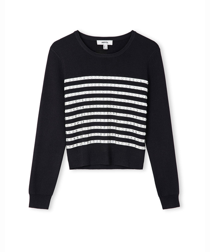 Ipekyol Crystal Stone Striped Pattern Knitwear Black