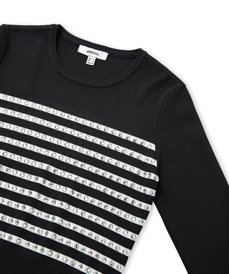 Ipekyol Crystal Stone Striped Pattern Knitwear Black