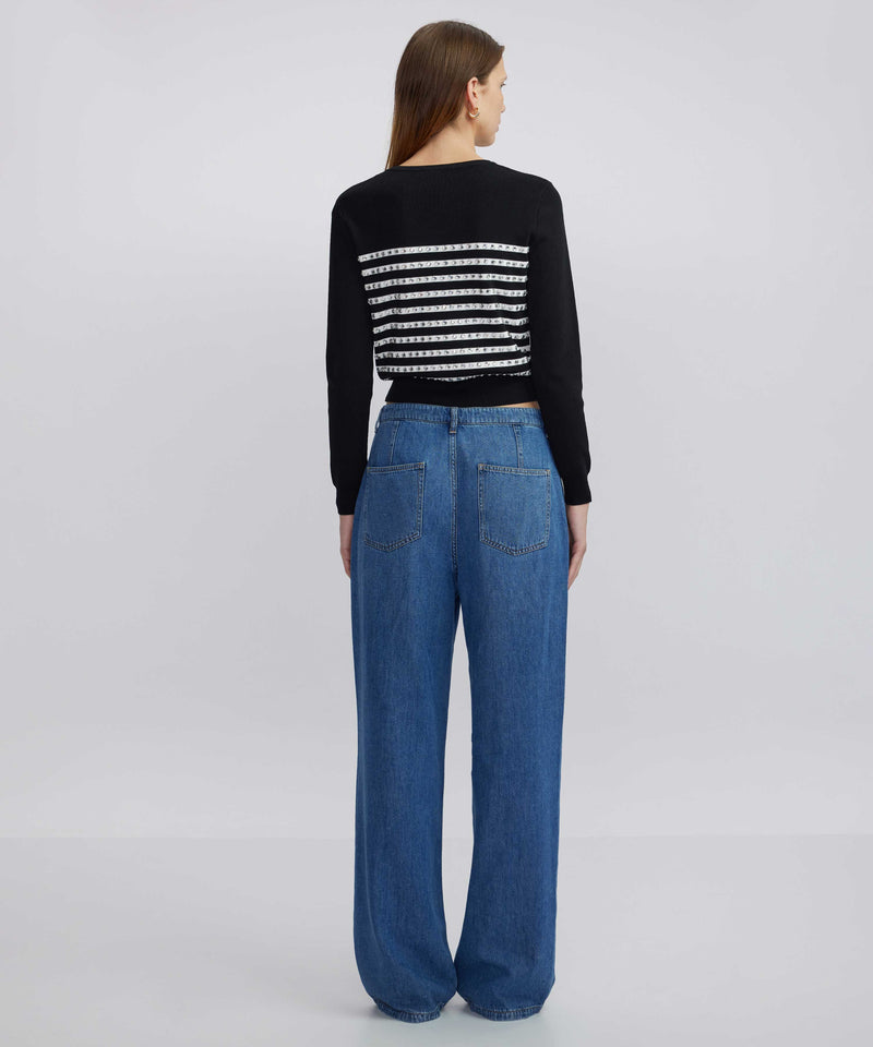 Ipekyol Crystal Stone Striped Pattern Knitwear Black