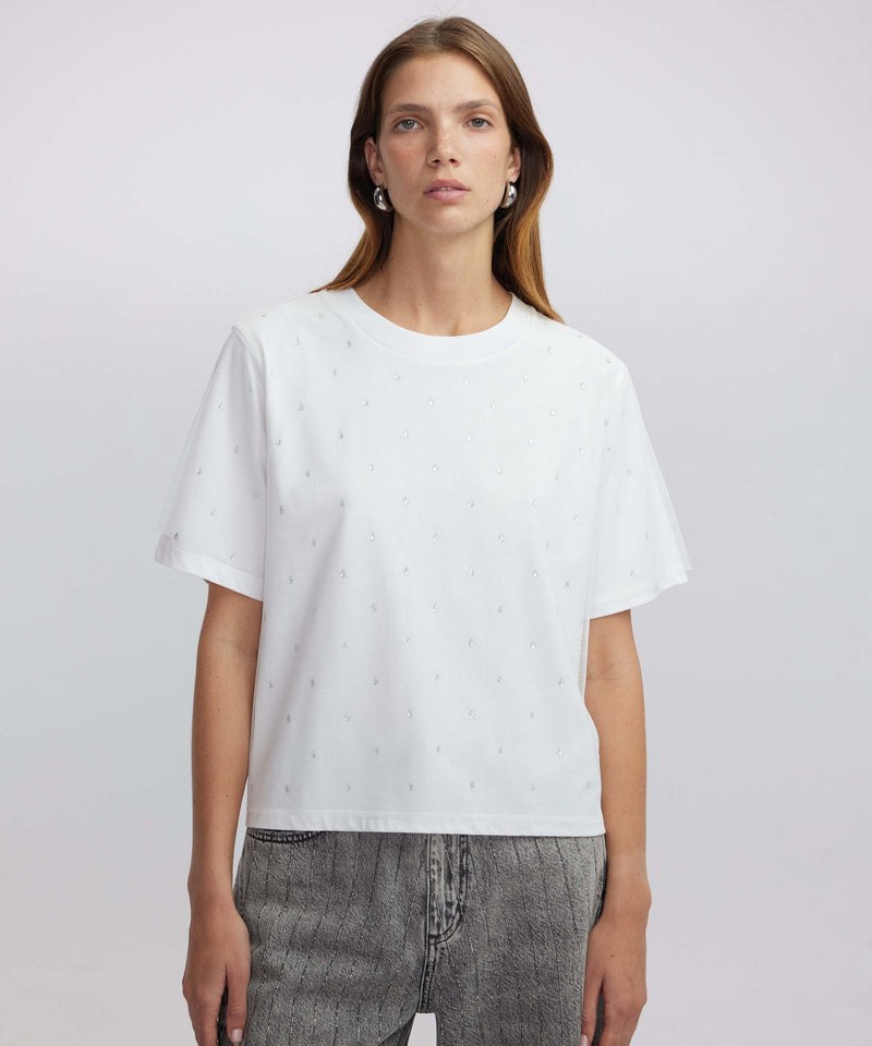 Ipekyol Hotfix Printed Tulle Mix T-Shirt Off White