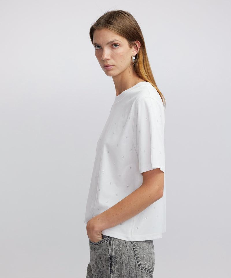 Ipekyol Hotfix Printed Tulle Mix T-Shirt Off White