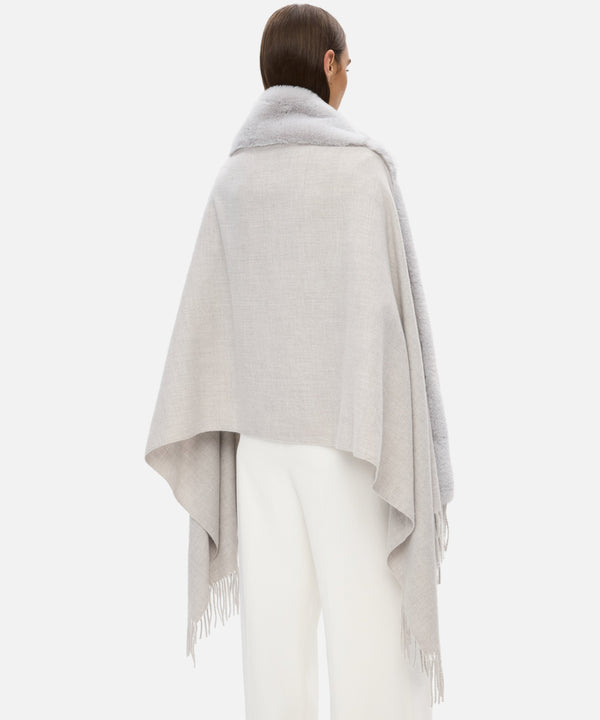 Ipekyol Poncho With Faux Fur Trim Dark Beige