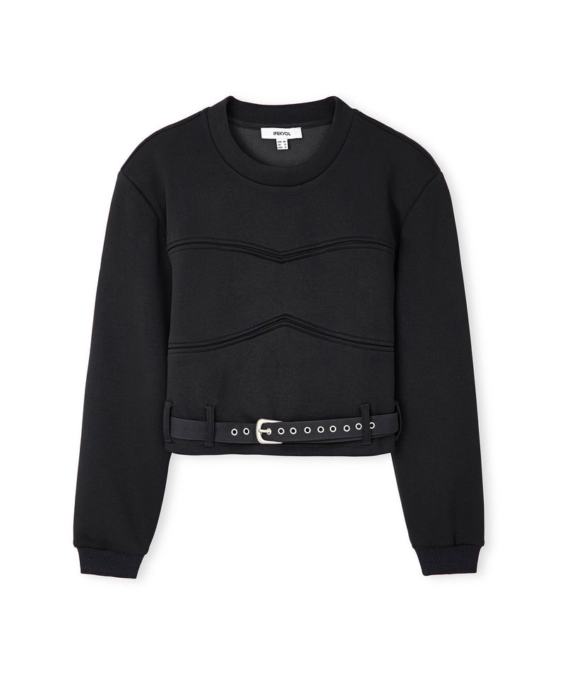 Ipekyol Belt Detailed Crop Sweatshirt Black