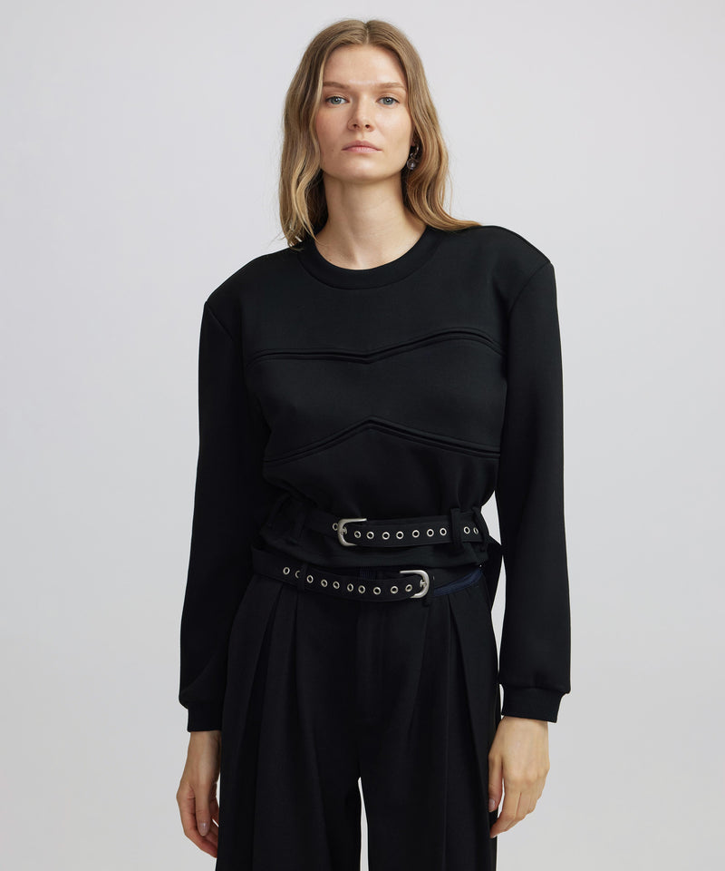 Ipekyol Belt Detailed Crop Sweatshirt Black