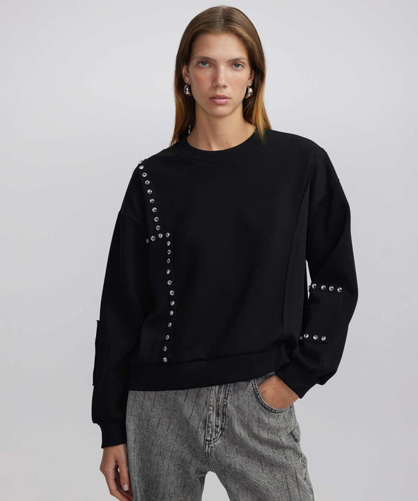 Ipekyol Crystal Stone Fabric Mix Sweatshirt Black