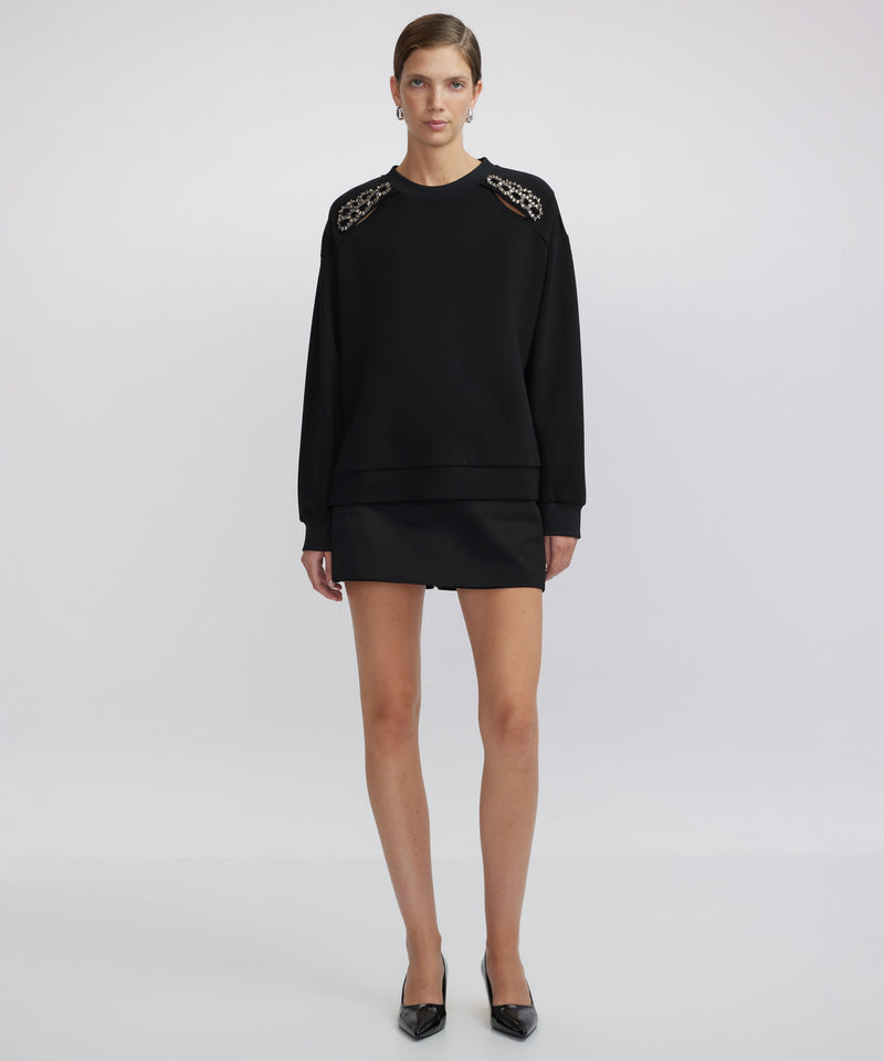 Ipekyol Stone Embroidered Cutout Sweatshirt Black