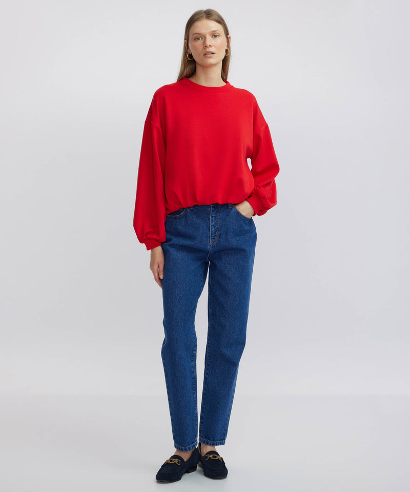 Ipekyol Draped Balloon Sleeve Sweatshirt Red