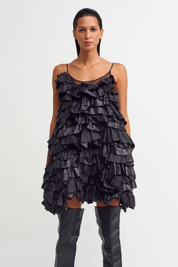 Nu Layered Ruffle Organza Dress Black