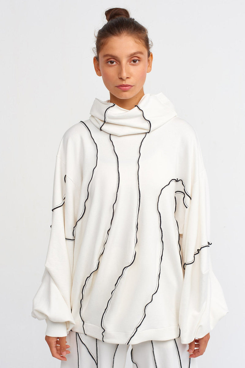 Nu High Neck Overlock Stitch Knitwear White/Black