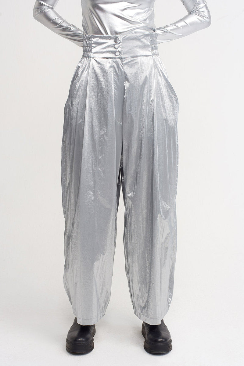 NU Smocked Waistband Wide Leg Pants Platinum