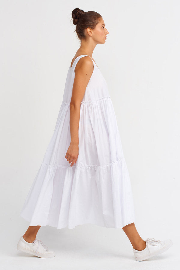Nu Tiered Gather Voluminous Dress Off White