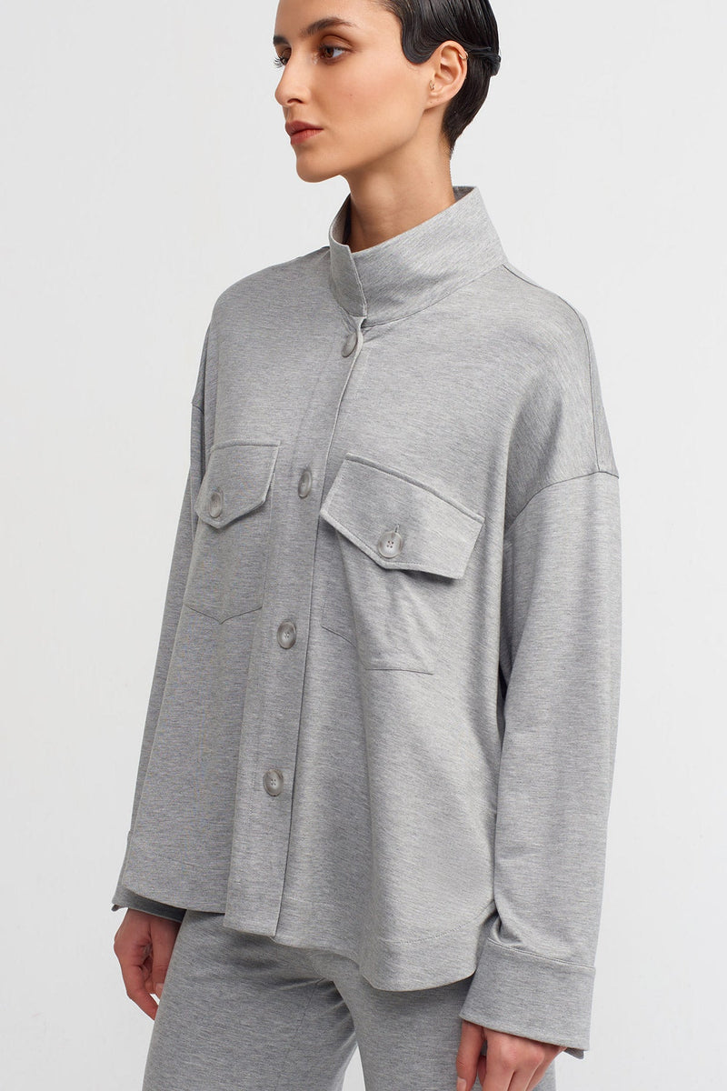 Nu Double Pocket Shirt Grey Melange