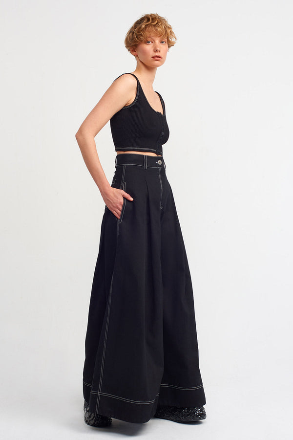 Nu Contrast Stitched Wide Leg Trousers Natural/Black