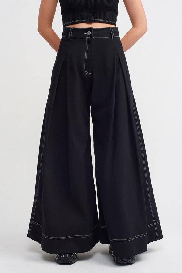 Nu Contrast Stitched Wide Leg Trousers Natural/Black