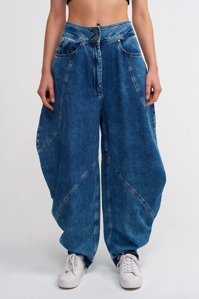 NU Denim Trousers With Side Draping Blue