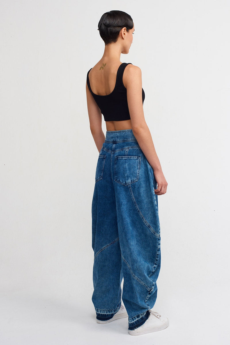 NU Denim Trousers With Side Draping Blue