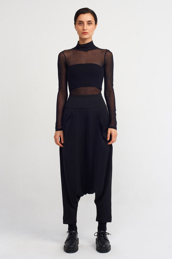 Nu Embroidered Side Elegant Harem Pants Black