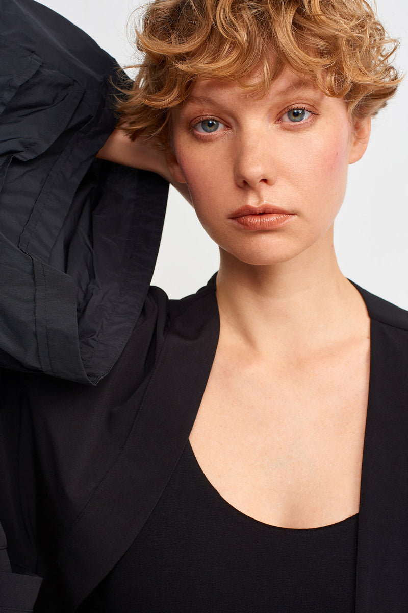 NU Taffeta Sleeve Jersey Cardigan Black