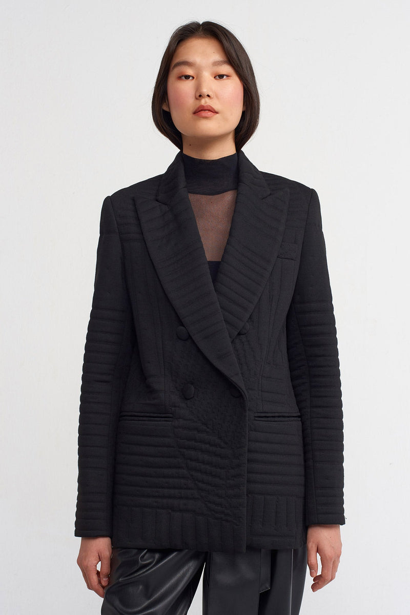 NU Quilted Patterned Blazer Jacket Black