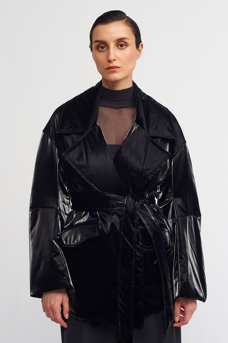 NU Shiny Padded Short Coat Black