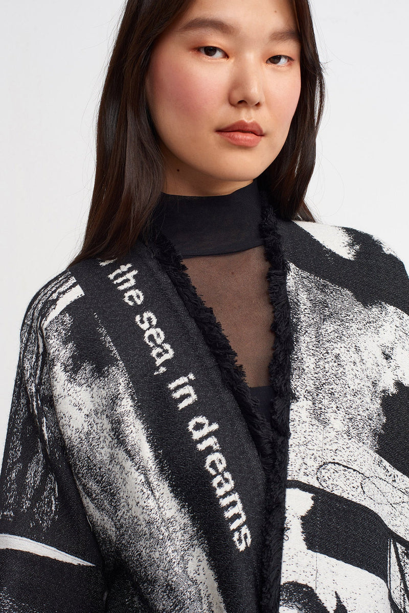 NU Print Pattern Kimono Coat Black