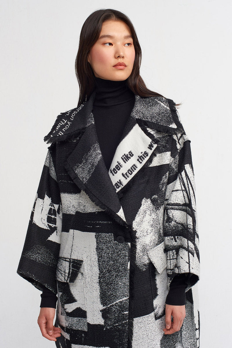 NU Printed Pattern Midi Coat Black