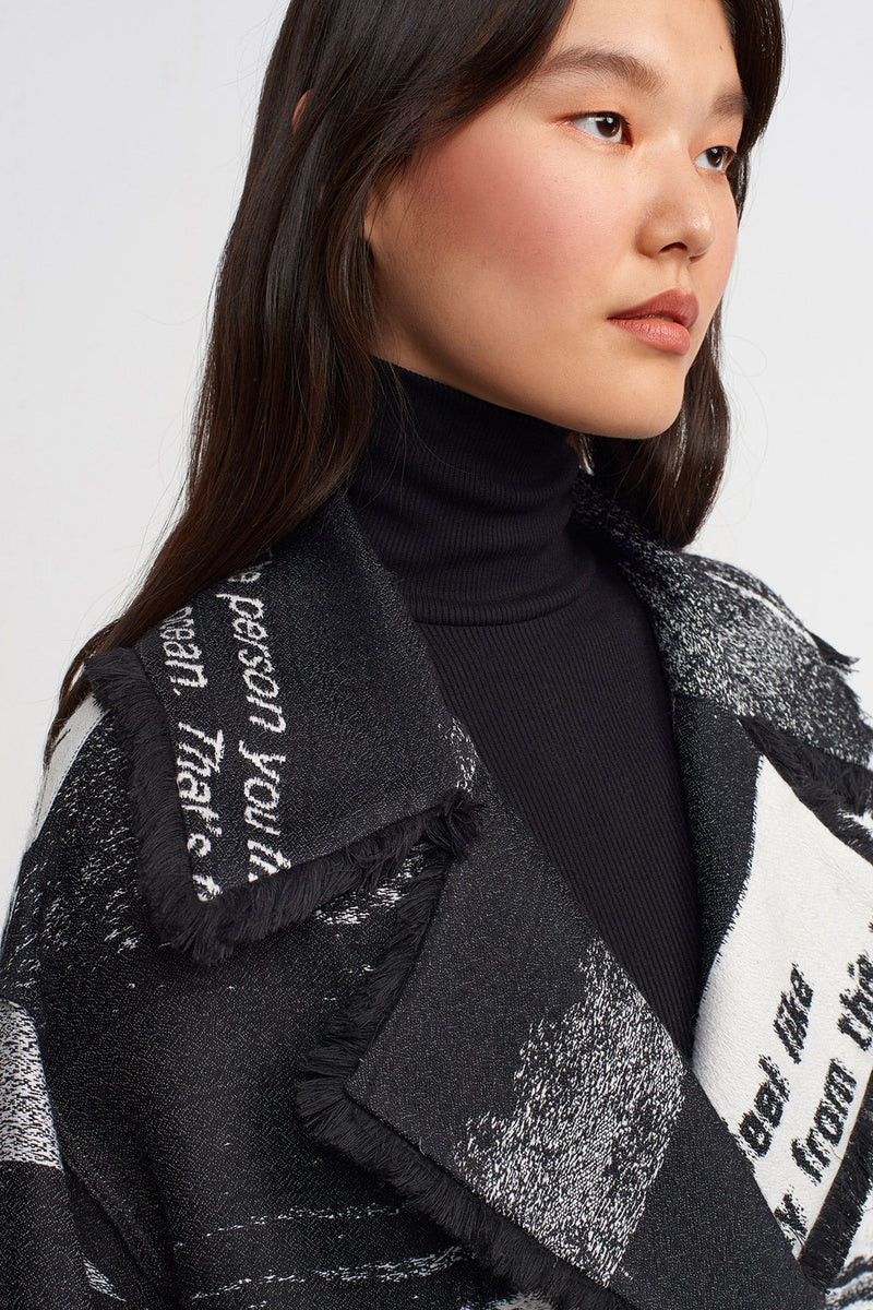 NU Printed Pattern Midi Coat Black