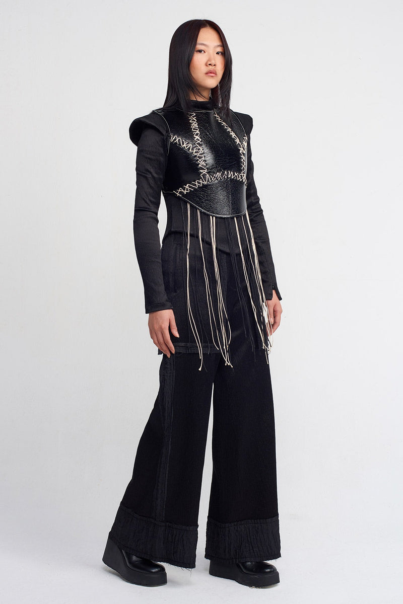 NU Hand-Stitched Leather Top Black