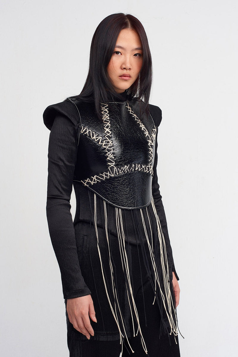 NU Hand-Stitched Leather Top Black