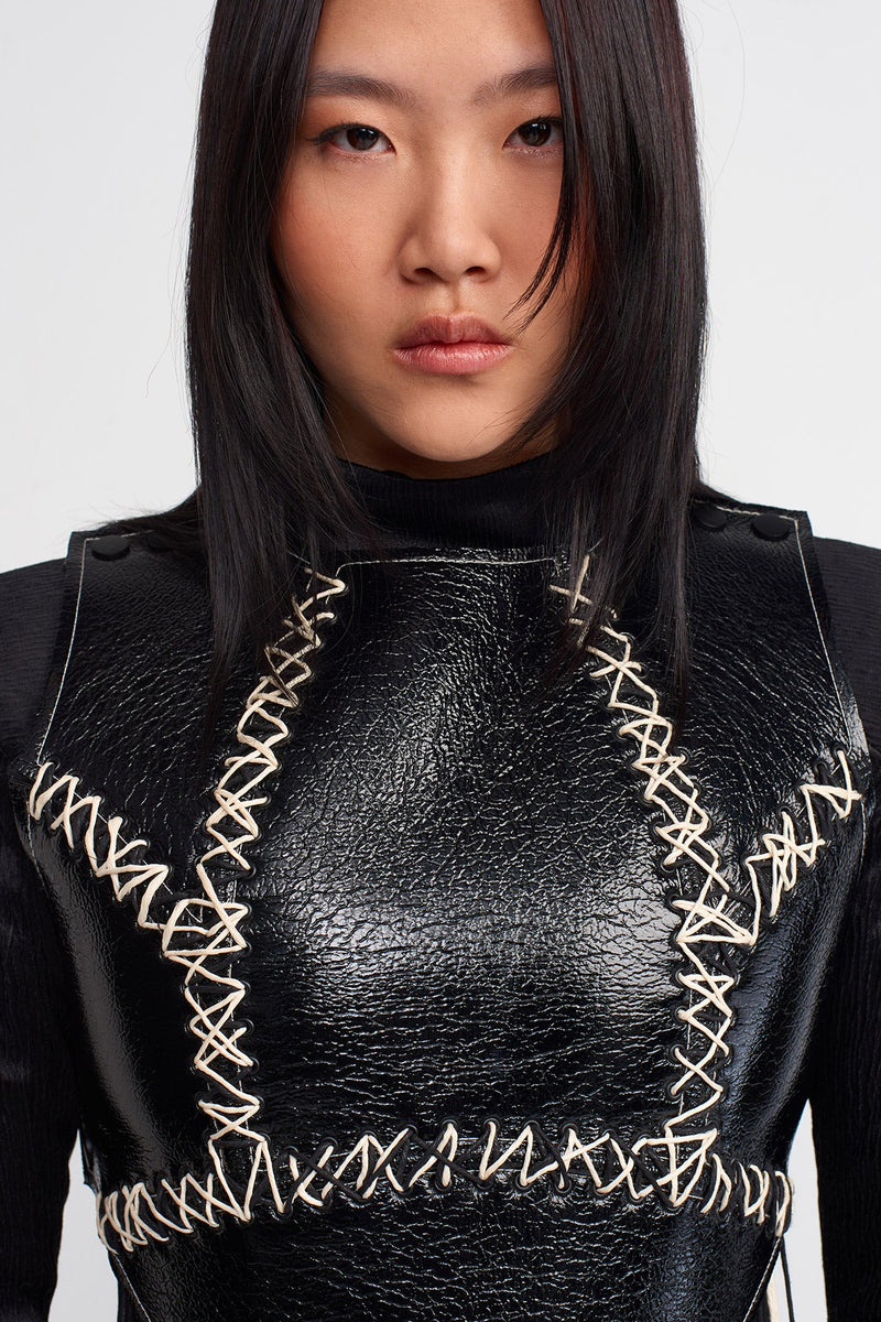 NU Hand-Stitched Leather Top Black