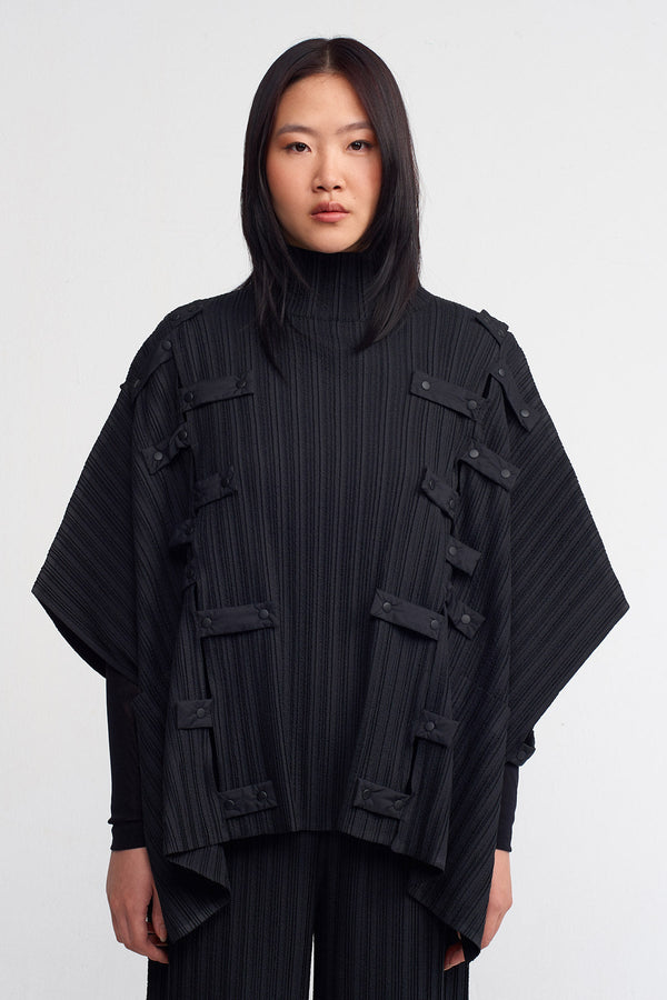 Nu Snap Detail Pleated Blouse Black
