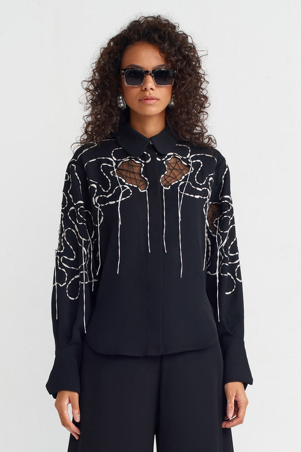 NU Paneled Embroidered Shirt Black/Offwhite