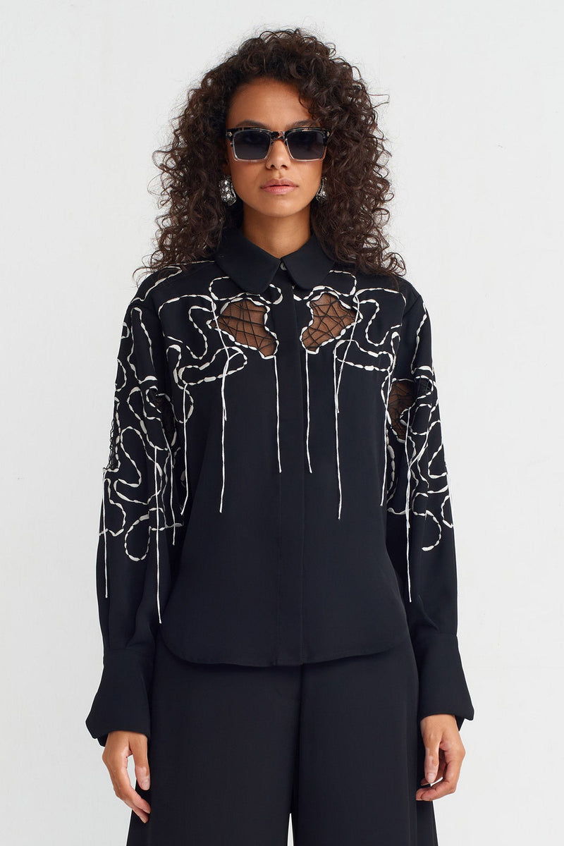 NU Paneled Embroidered Shirt Black/Offwhite