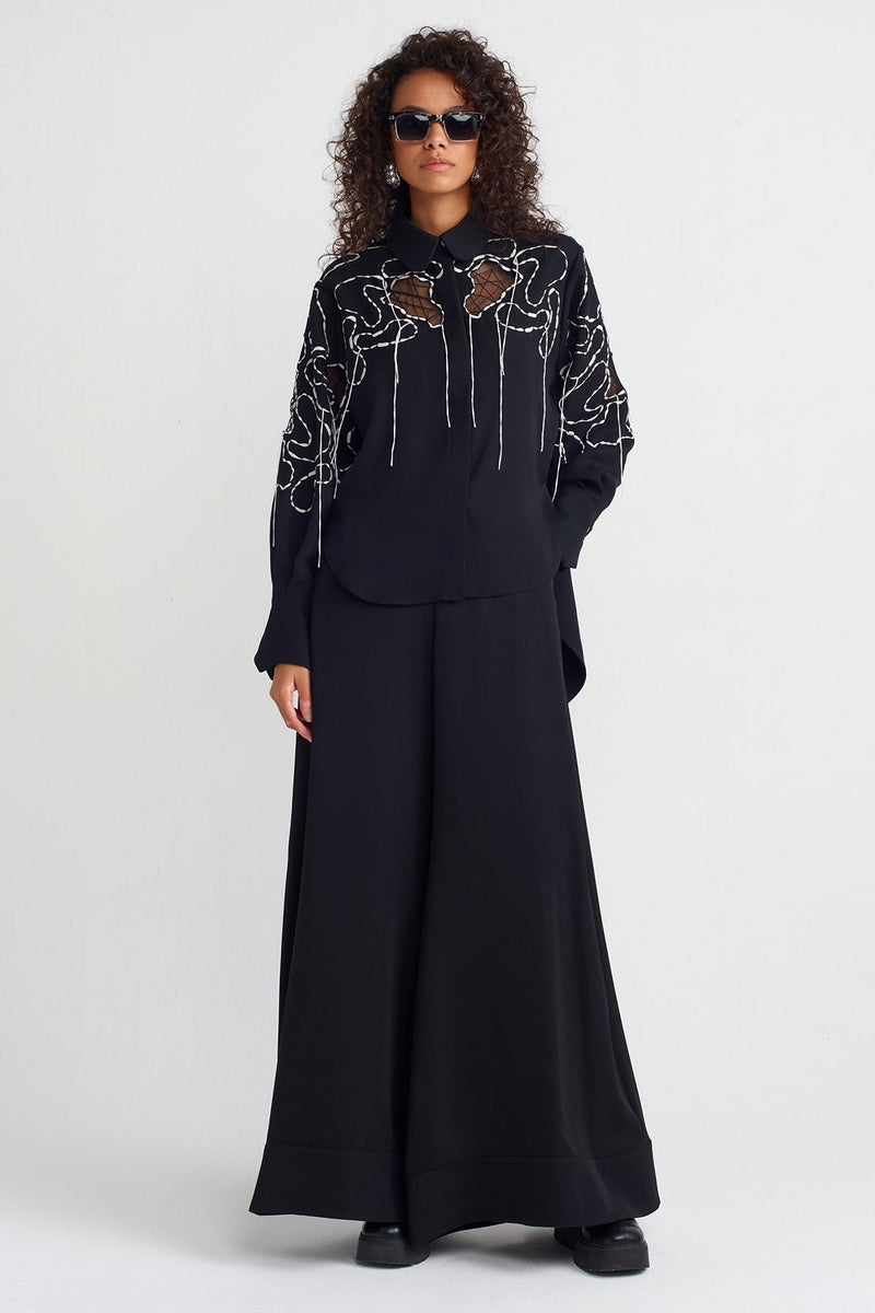 NU Paneled Embroidered Shirt Black/Offwhite