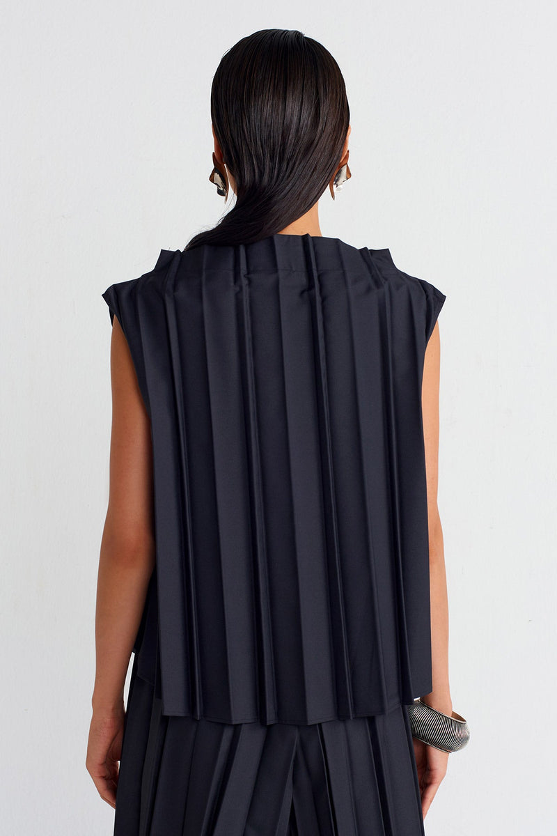 NU Thick Pleated Blouse Dark Grey