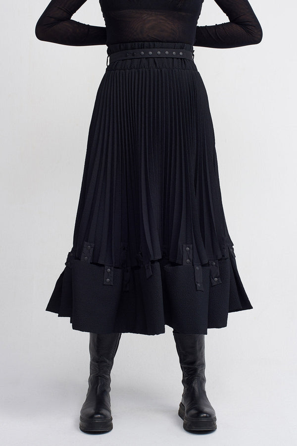 Nu Snap Detail Pleated Skirt Black
