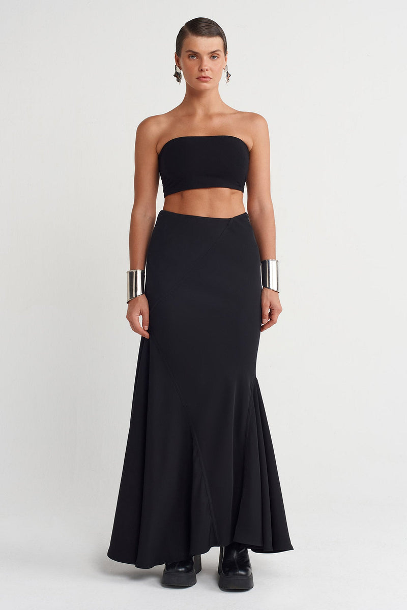 NU Asymmetrical Panelled Long Skirt Black
