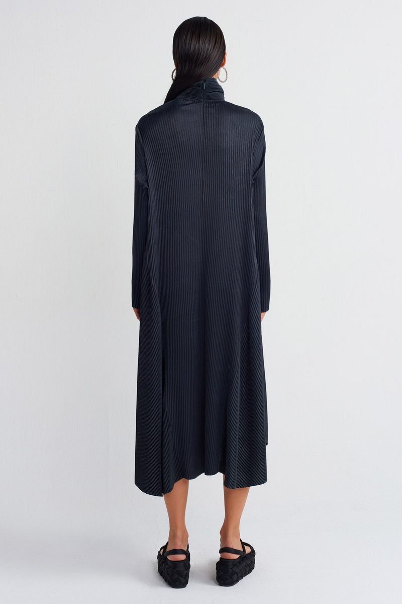 NU Satin Pleated Dress Dark Grey