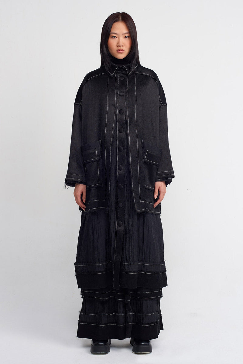 NU Crinkle Kaftan Jacket With Large Pockets Black