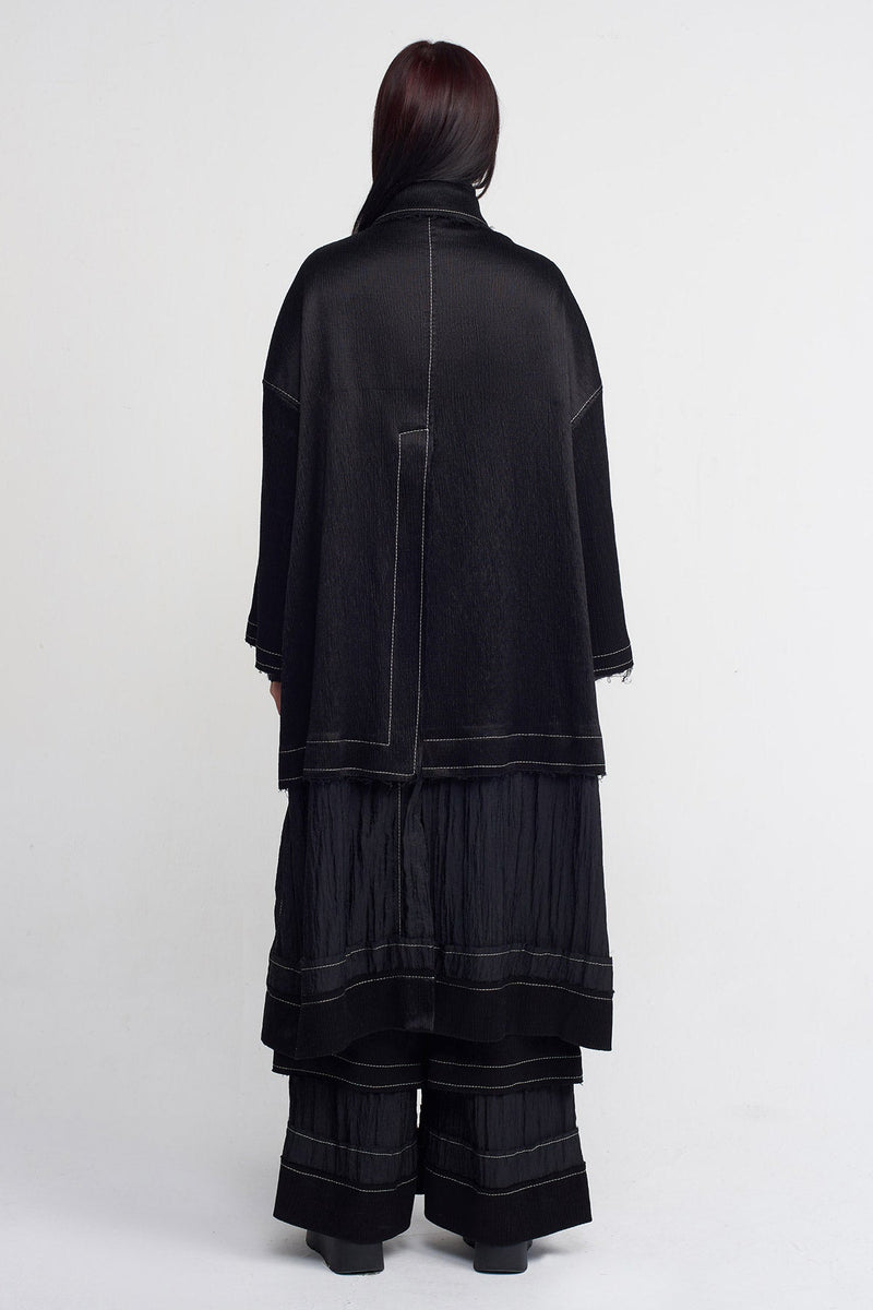NU Crinkle Kaftan Jacket With Large Pockets Black