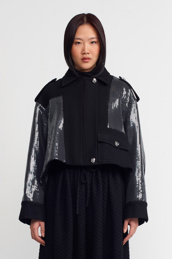Nu Sequin Short Coat Black